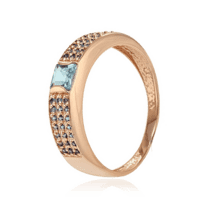 обзорное фото Золотое кольцо с голубым топазом и фианитами 028616  Золотые кольца с топазом