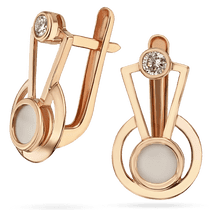 обзорное фото Сережки золотые с перламутром и фианитом 034632 Золотые серьги обзорное фото Сережки золотые с перламутром и фианитом 034632  Золотые серьги