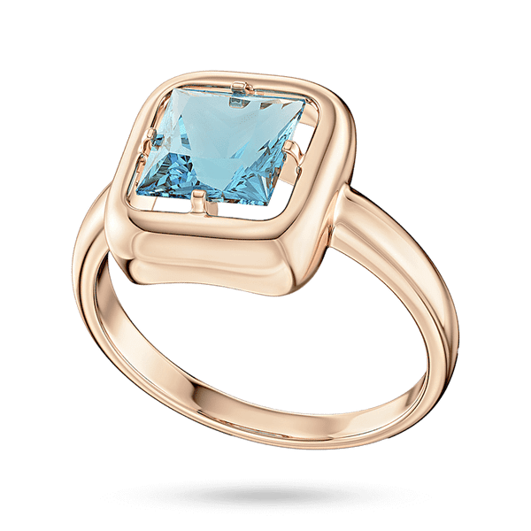 Изысканное кольцо в красном золоте 585 пробы с топазом огранки принцесса в оправе с плавными линиями купить Изысканное кольцо в красном золоте 585 пробы с топазом огранки принцесса в оправе с плавными линиями купить