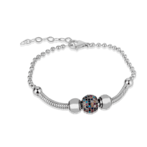 обзорное фото Серебряный браслет с бусинами и фианитами 027691  Серебряные браслеты для шармов