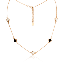 обзорное фото Золотое колье Клевер с черной и белой эмалью 035659 Золотые цепочки обзорное фото Золотое колье Клевер с черной и белой эмалью 035659  Золотые цепочки