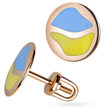 обзорное фото Золотые серьги монетки с желто-голубой эмалью в красном золоте 585 пробы 037506 Золотые серьги пуссеты обзорное фото Золотые серьги монетки с желто-голубой эмалью в красном золоте 585 пробы 037506  Золотые серьги пуссеты