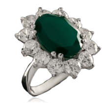 обзорное фото Серебряное кольцо с зеленым агатом 023209  Серебряные кольца со вставками