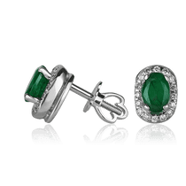 обзорное фото Золотые серьги с изумрудом и бриллиантами 026097 Золотые серьги с изумрудами обзорное фото Золотые серьги с изумрудом и бриллиантами 026097  Золотые серьги с изумрудами