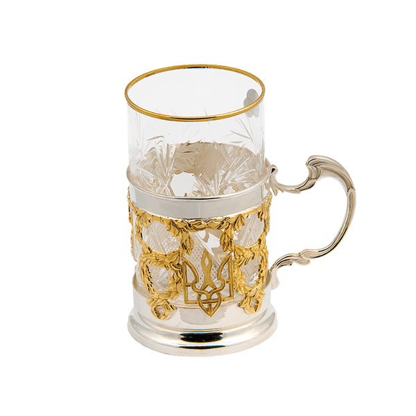 Срібний підсклянник з позолотою з Гербом України 031451 детальне зображення ювелірного виробу Срібний підсклянник з позолотою з Гербом України 031451 детальне зображення ювелірного виробу