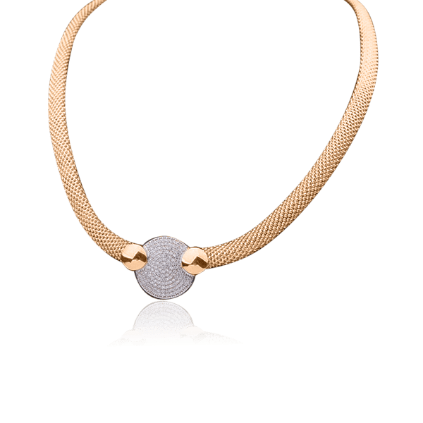 Золотое колье с фианитами и плетение Попкорн 026045 детальное изображение ювелирного изделия Золотые колье с камнями Золотое колье с фианитами и плетение Попкорн 026045 детальное изображение ювелирного изделия Золотые колье с камнями