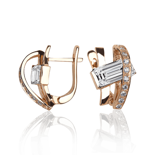 Стильні класичні золоті сережки с фіанітами 032173 детальне зображення ювелірного виробу