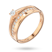 обзорное фото Золотое кольцо с дорожкой фианитов и большим центральным фианитом на изящном подъеме 032544  Золотые кольца с фианитом