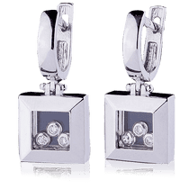 обзорное фото Золотые серьги "Кубики" с фианитами в стиле Chopard 028388  Золотые серьги с фианитом