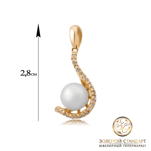 Золотой кулон с жемчугом и фианитами Золотой кулон с жемчугом и фианитами