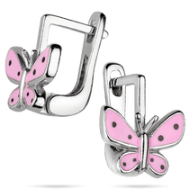 обзорное фото Детские серьги Бабочки с розовой эмалью 925 пробы (родированные) 039620 Серебряные серьги с камнями обзорное фото Детские серьги Бабочки с розовой эмалью 925 пробы (родированные) 039620  Серебряные серьги с камнями