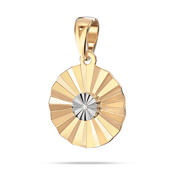 Подвеска Солнце с рефлеными огранками красного и белого золота и бриллиантом внутри 040397 детальное изображение ювелирного изделия Золотые кулоны с бриллиантами Подвеска Солнце с рефлеными огранками красного и белого золота и бриллиантом внутри 040397 детальное изображение ювелирного изделия Золотые кулоны с бриллиантами