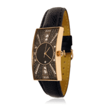 обзорное фото Мужские золотые часы кварцевые с кожаным ремешком 036284  Мужские золотые часы