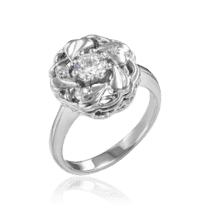 обзорное фото Серебряное женское кольцо с фианитами 034809  Серебряные кольца
