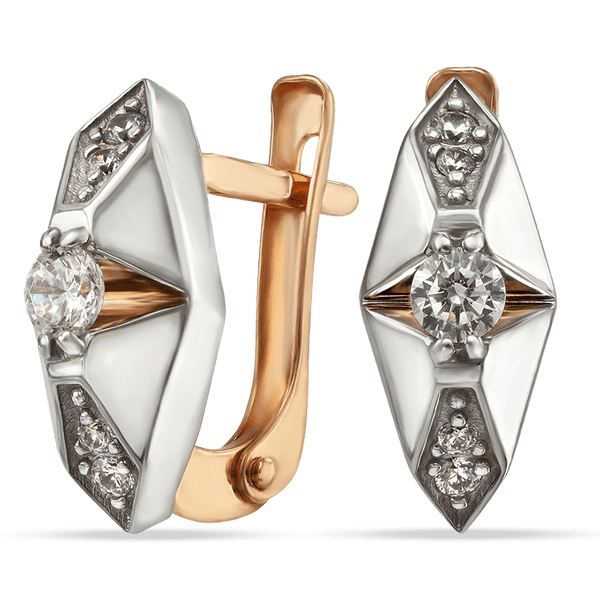 Серьги в комбинированном золоте с фианитами 038838 детальное изображение ювелирного изделия Золотые серьги с фианитом Серьги в комбинированном золоте с фианитами 038838 детальное изображение ювелирного изделия Золотые серьги с фианитом