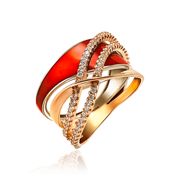 Женское золотое кольцо с красной эмалью и фианитами 030800 детальное изображение ювелирного изделия Золотые кольца Женское золотое кольцо с красной эмалью и фианитами 030800 детальное изображение ювелирного изделия Золотые кольца