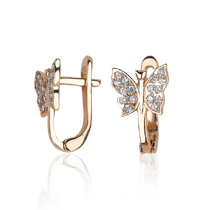 обзорное фото Золотые серьги детские Бабочки с фианитами 031953  Золотые детские сережки