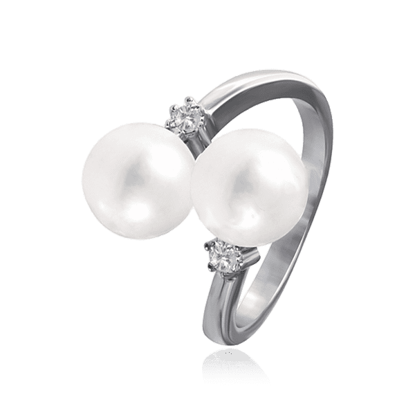 Женское серебряное кольцо с жемчугом и фианитами 031248 детальное изображение ювелирного изделия Серебряные кольца со вставками Женское серебряное кольцо с жемчугом и фианитами 031248 детальное изображение ювелирного изделия Серебряные кольца со вставками