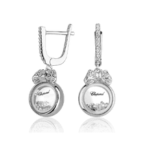 обзорное фото Серебряные серьги на английском замке в стиле Chopard с фианитами 027337  Серебряные серьги с камнями