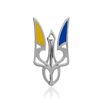 обзорное фото Серебряный значок Герб Украины с эмалью 660079С  Серебряная Украинская символика