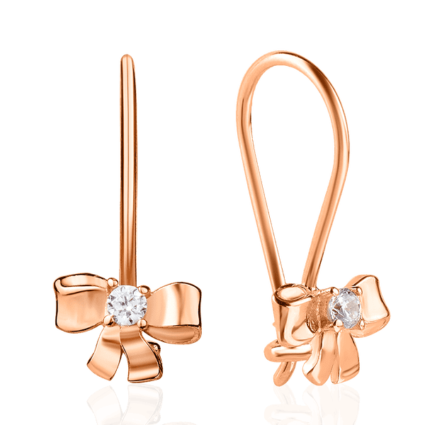 Золотые серьги с фианитом Бантики 037843 детальное изображение ювелирного изделия Серьги с камнями