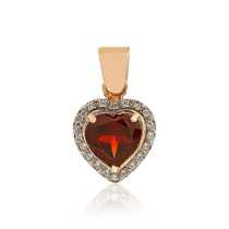 обзорное фото Золотой кулон женский Сердце с гранатом и бриллиантами 036686  Золотые подвески