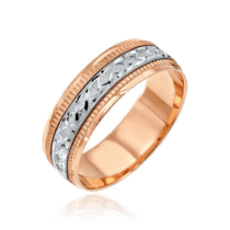 обзорное фото Свадебное кольцо из красного и белого золота с узором 036759  Золотые кольца
