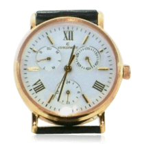 обзорное фото Классические мужские часы золотые с кожаным ремешком 036276  Мужские золотые часы