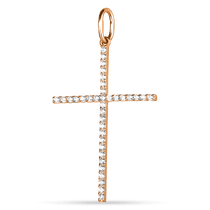 обзорное фото Золотой длинный крест с фианитами 038268 Декоративные золотые крестики обзорное фото Золотой длинный крест с фианитами 038268  Декоративные золотые крестики
