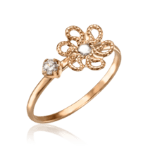 обзорное фото Золотое кольцо с фианитом Цветок 035504  Золотые кольца