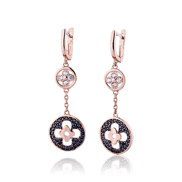 Золотые серьги Клевер с фианитами 029246 детальное изображение ювелирного изделия Золотые серьги с фианитом Золотые серьги Клевер с фианитами 029246 детальное изображение ювелирного изделия Золотые серьги с фианитом