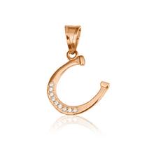 обзорное фото Золотой подвес Подкова с фианитами 028873 Золотые кулоны с фианитом обзорное фото Золотой подвес Подкова с фианитами 028873  Золотые кулоны с фианитом