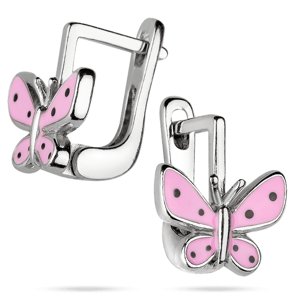 Детские серьги Бабочки с розовой эмалью 925 пробы (родированные) 039620 детальное изображение ювелирного изделия Серебряные серьги с камнями Детские серьги Бабочки с розовой эмалью 925 пробы (родированные) 039620 детальное изображение ювелирного изделия Серебряные серьги с камнями