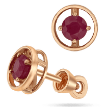обзорное фото Серьги пусеты с рубином 036937 Золотые серьги обзорное фото Серьги пусеты с рубином 036937  Золотые серьги