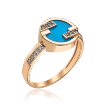 обзорное фото Кольцо золотое в современном дизайне с бирюзой 035261  Золотые кольца