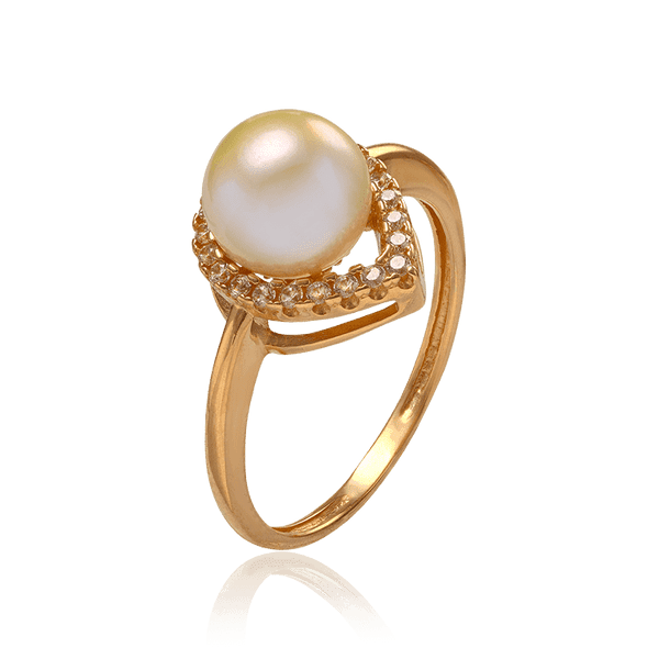 Нежное золотое кольцо с жемчугом и фианитами 031609 детальное изображение ювелирного изделия Золотые кольца Нежное золотое кольцо с жемчугом и фианитами 031609 детальное изображение ювелирного изделия Золотые кольца