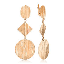 обзорное фото Золотые длинные серьги Геометрия рельефные 035527 Золотые серьги обзорное фото Золотые длинные серьги Геометрия рельефные 035527  Золотые серьги