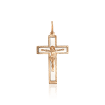 обзорное фото Золотой крестик четырехконечный с Распятием 035243  Золотые подвески