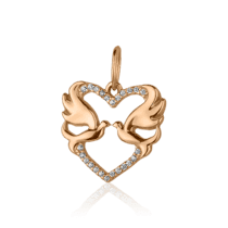 обзорное фото Золотая подвеска в виде Сердца с голубями 028036  Золотые подвески сердечка