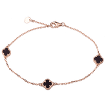 обзорное фото Золотой браслет с ониксом три клевера 040036  Золотые браслеты с ониксом