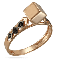 обзорное фото Золотое кольцо с нанокристаллами Кубик 030074  Золотые кольца с фианитом