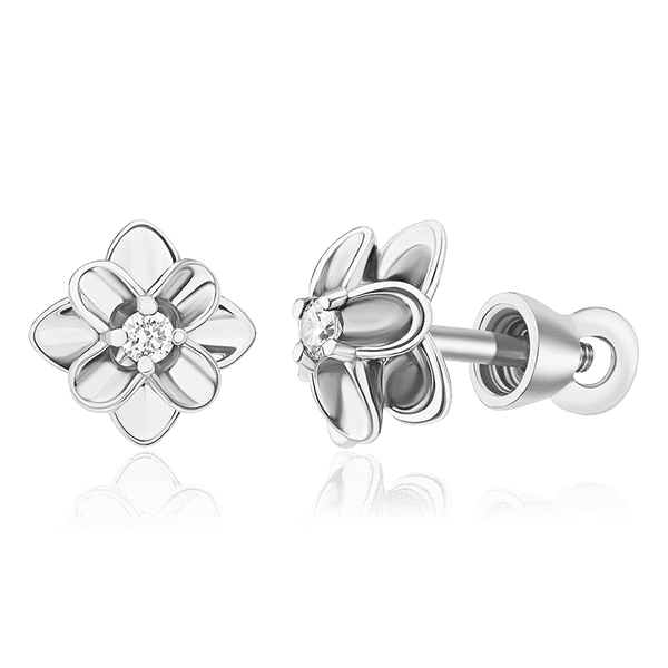 Серьги гвоздики Цветок с бриллиантом в белом золоте 036909 детальное изображение ювелирного изделия Золотые серьги Серьги гвоздики Цветок с бриллиантом в белом золоте 036909 детальное изображение ювелирного изделия Золотые серьги