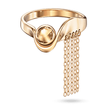 обзорное фото Золотое кольцо волнообразной формы с гладким шариком и свисающими звеньями без вставок 040864  Золотые кольца без вставок