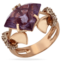обзорное фото Женское золотое кольцо с александритом и фианитами 034216  Золотые кольца