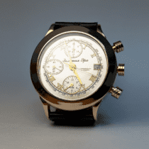 оглядове фото Золотий годинник чоловічий з шкіряним ремінцем, швейцарський механізм 036274