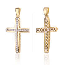 обзорное фото Золотой крестик с бриллиантами 025392  Золотые крестики