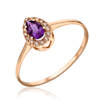 обзорное фото Золотое кольцо Капля с аметистом и фианитами 035200 Золотые кольца обзорное фото Золотое кольцо Капля с аметистом и фианитами 035200  Золотые кольца