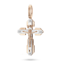 обзорное фото Крестик в красном и белом золоте "Распятие" с фианитами 041338  Золотые крестики православные