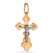 обзорное фото Крестик в красном золоте с распятием из белого золота без вставок 027454  Золотые крестики православные