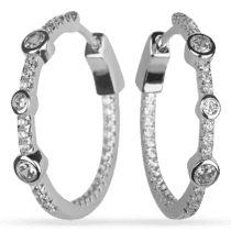 обзорное фото Серебряные серьги-кольца с фианитами 038316  Серебряные серьги с камнями
